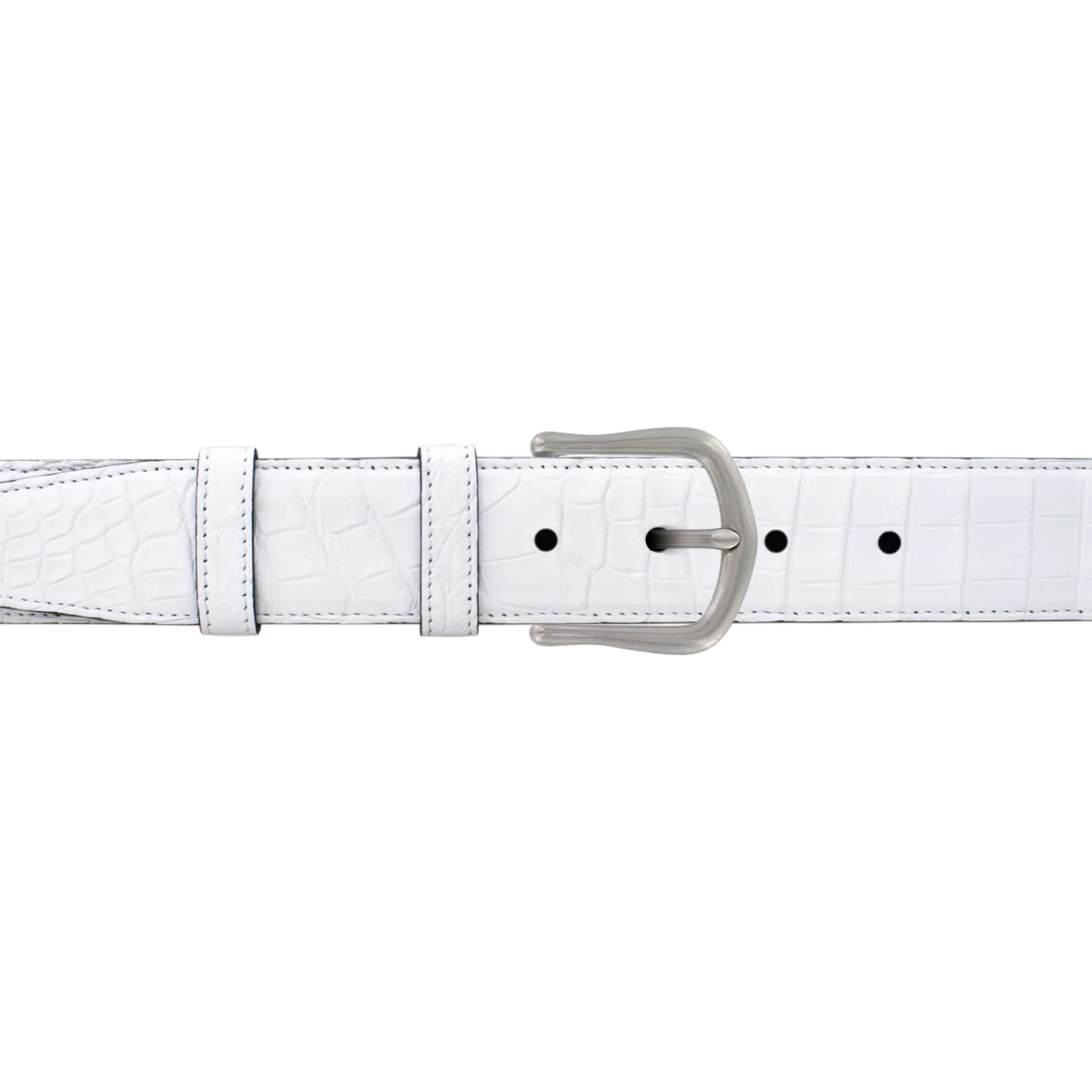 1 1/2" White Classic Belt with Derby Cocktail Buckle in Matt Nickel