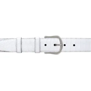 1 1/2" White Classic Belt with Derby Cocktail Buckle in Matt Nickel