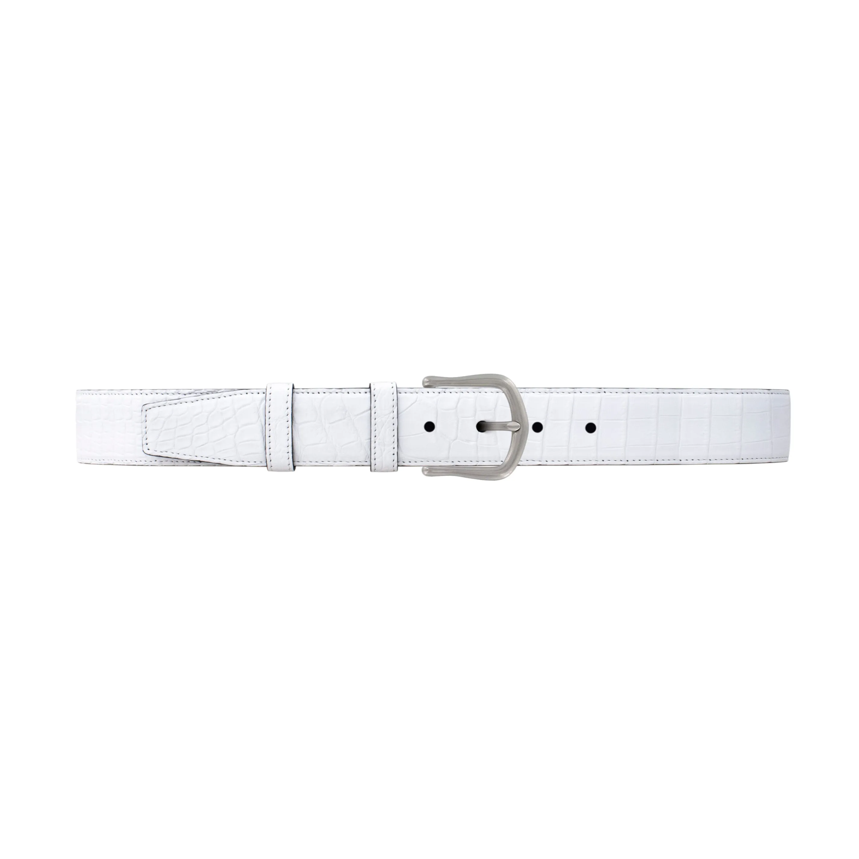 1 1/2" White Classic Belt with Derby Cocktail Buckle in Matt Nickel