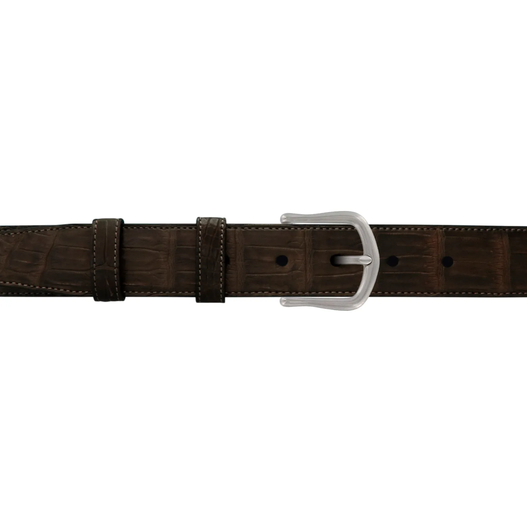 1 1/4" Espresso Classic Belt with Derby Cocktail Buckle in Matt Nickel