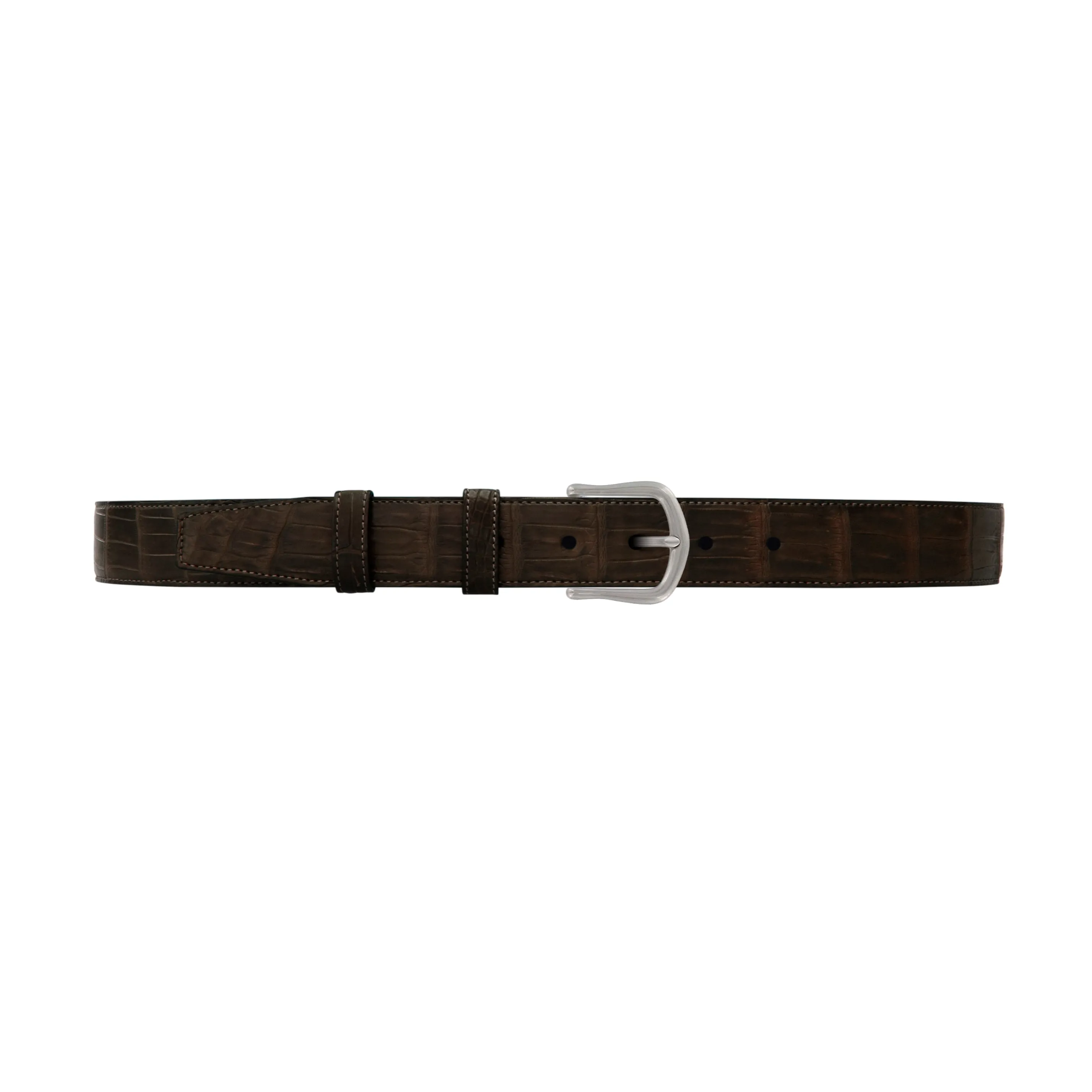 1 1/4" Espresso Classic Belt with Derby Cocktail Buckle in Matt Nickel