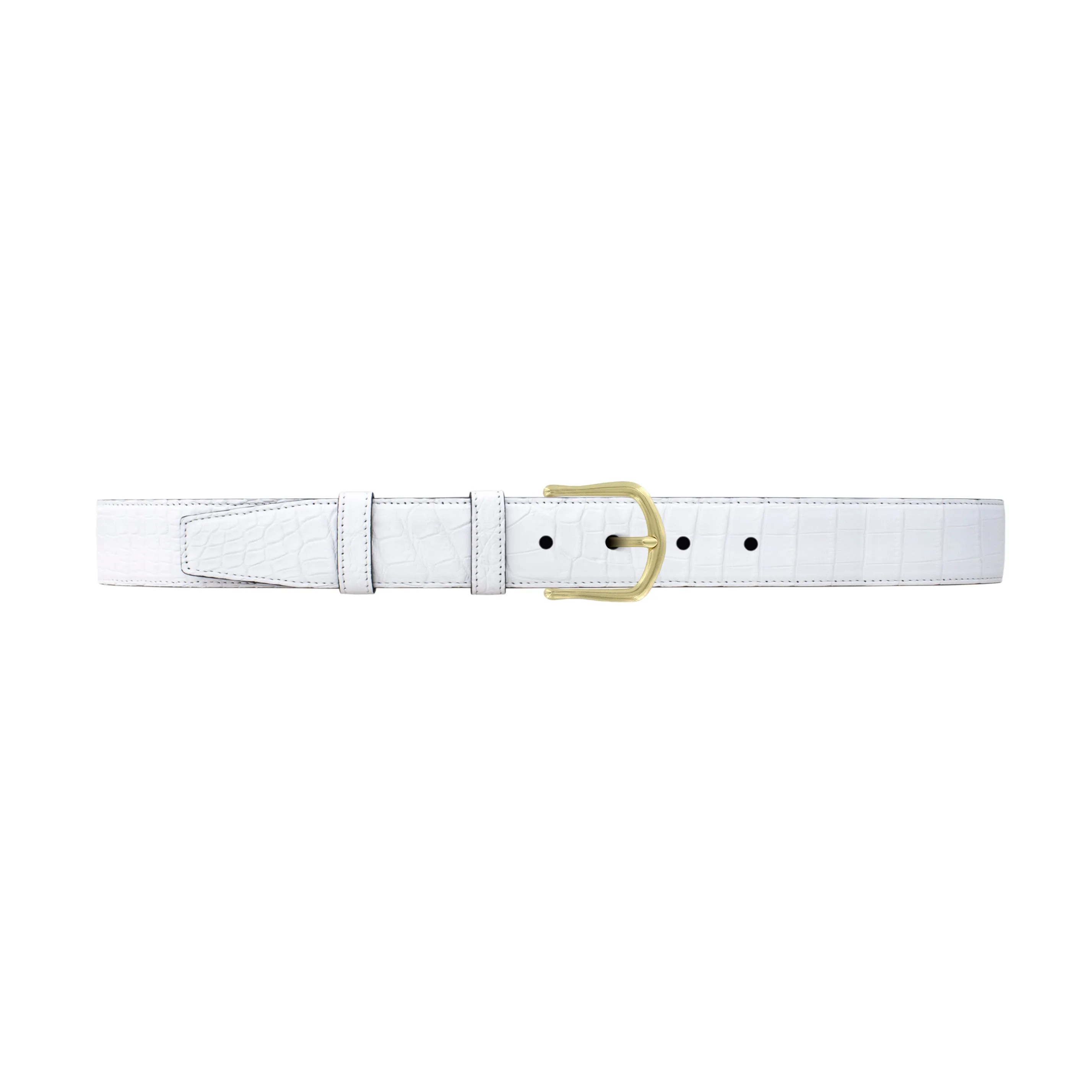1 1/4" White Classic Belt with Derby Cocktail Buckle in Brass