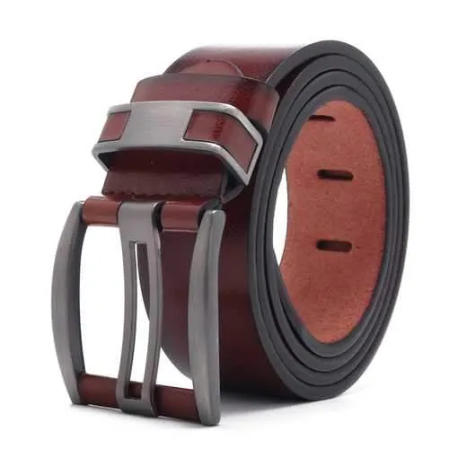 108CM Business Alloy Buckle Leather Belt Plain Waistband