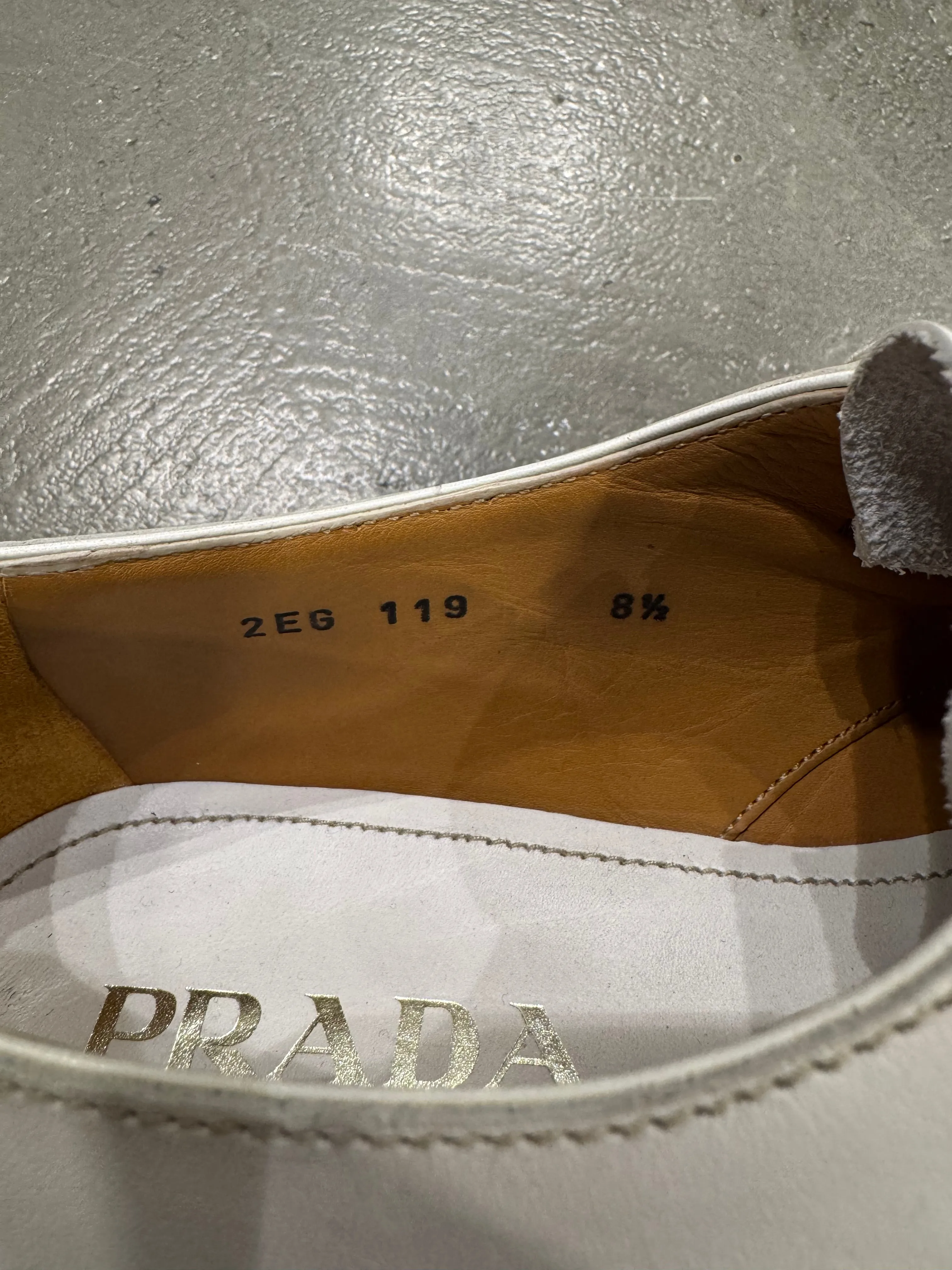 2000s Prada white leather derby shoes