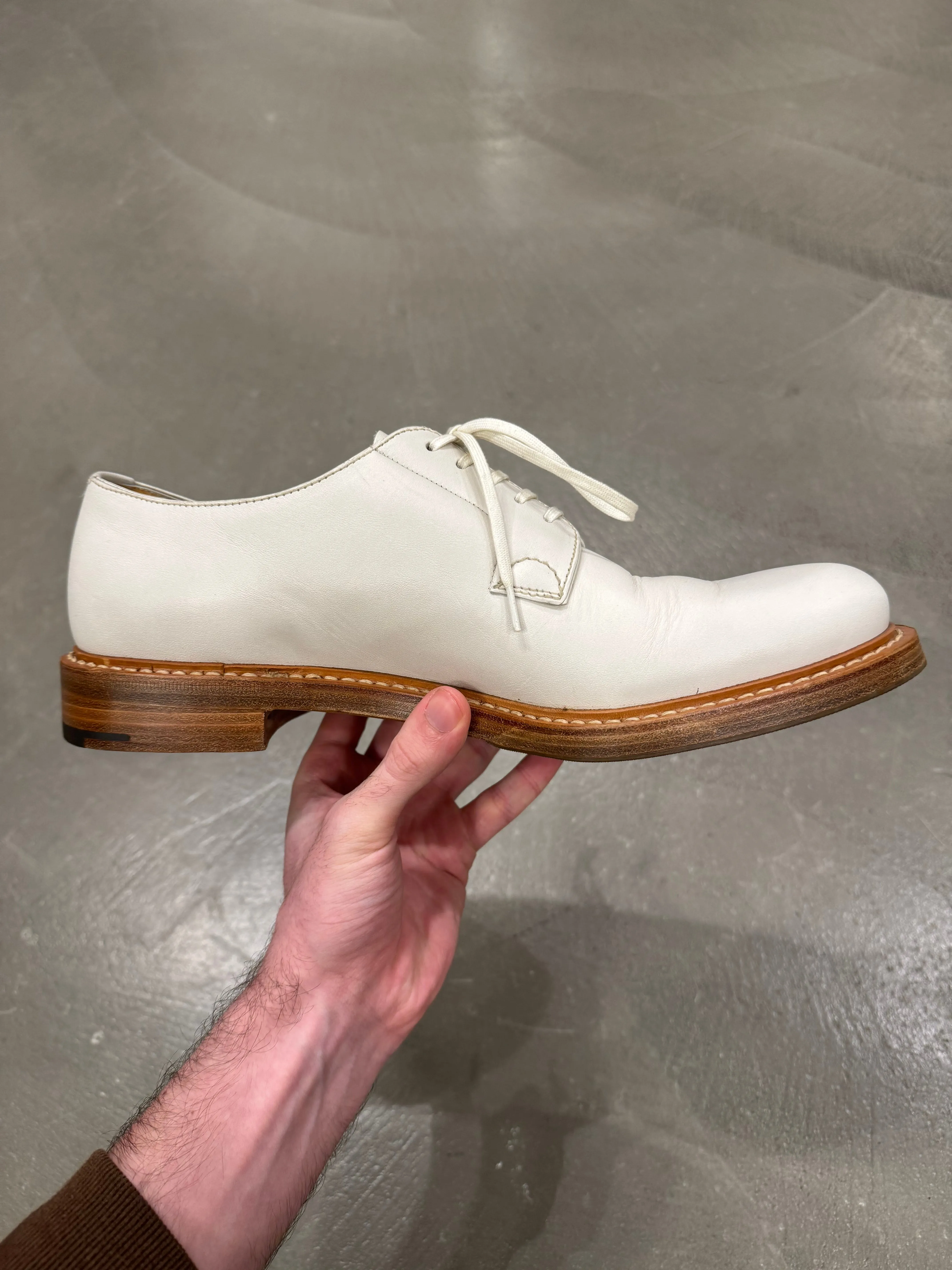 2000s Prada white leather derby shoes
