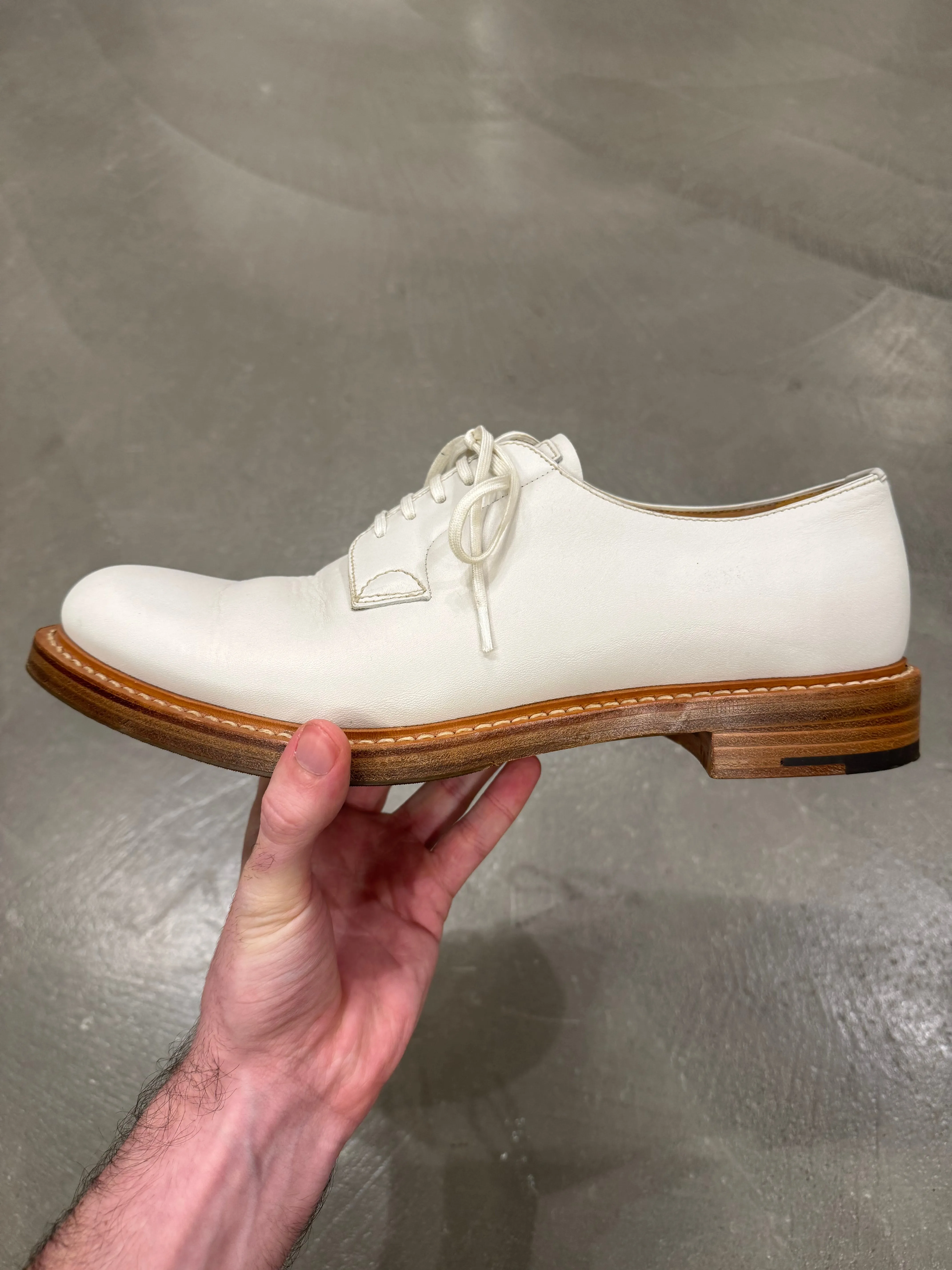 2000s Prada white leather derby shoes