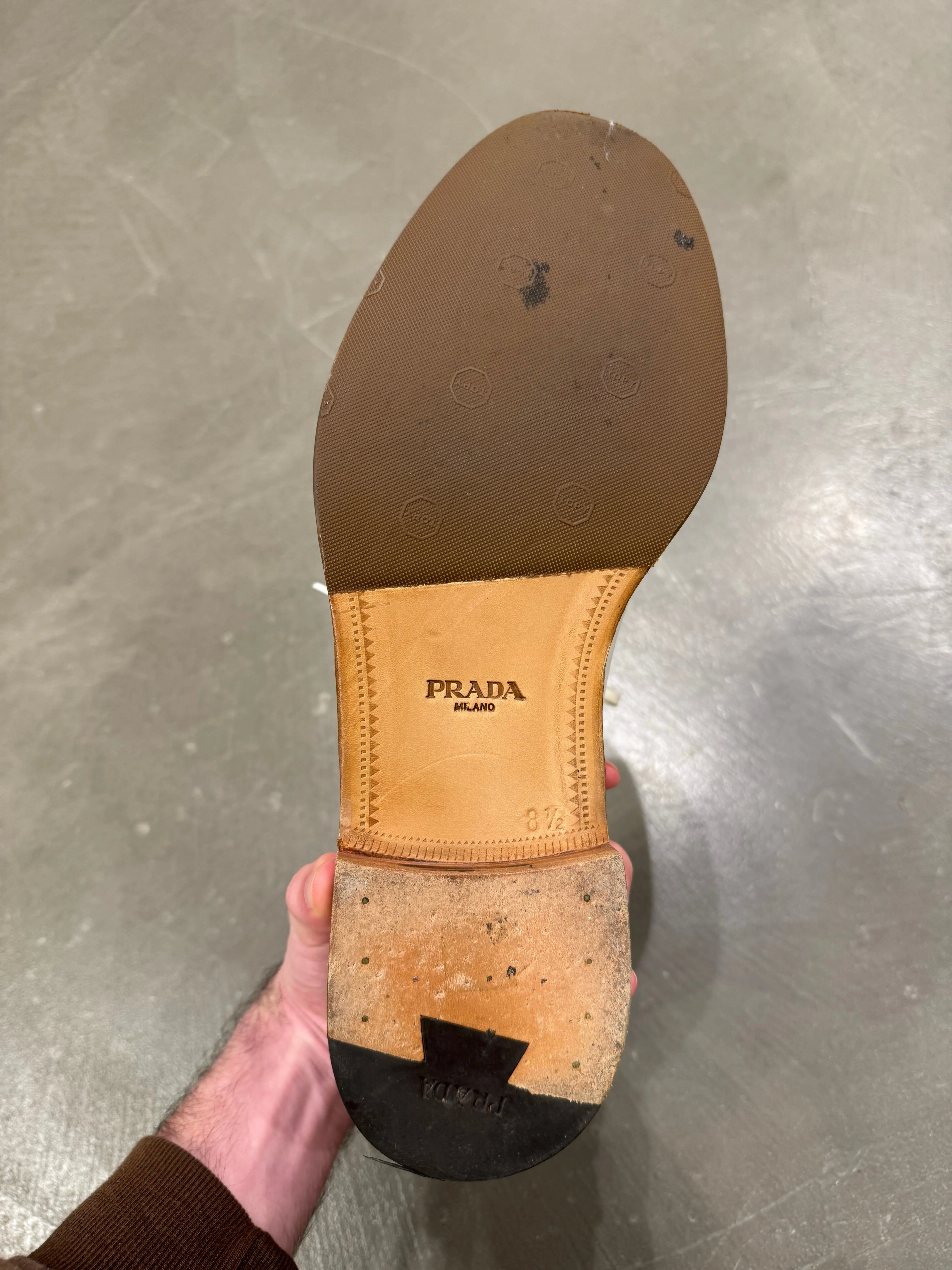 2000s Prada white leather derby shoes
