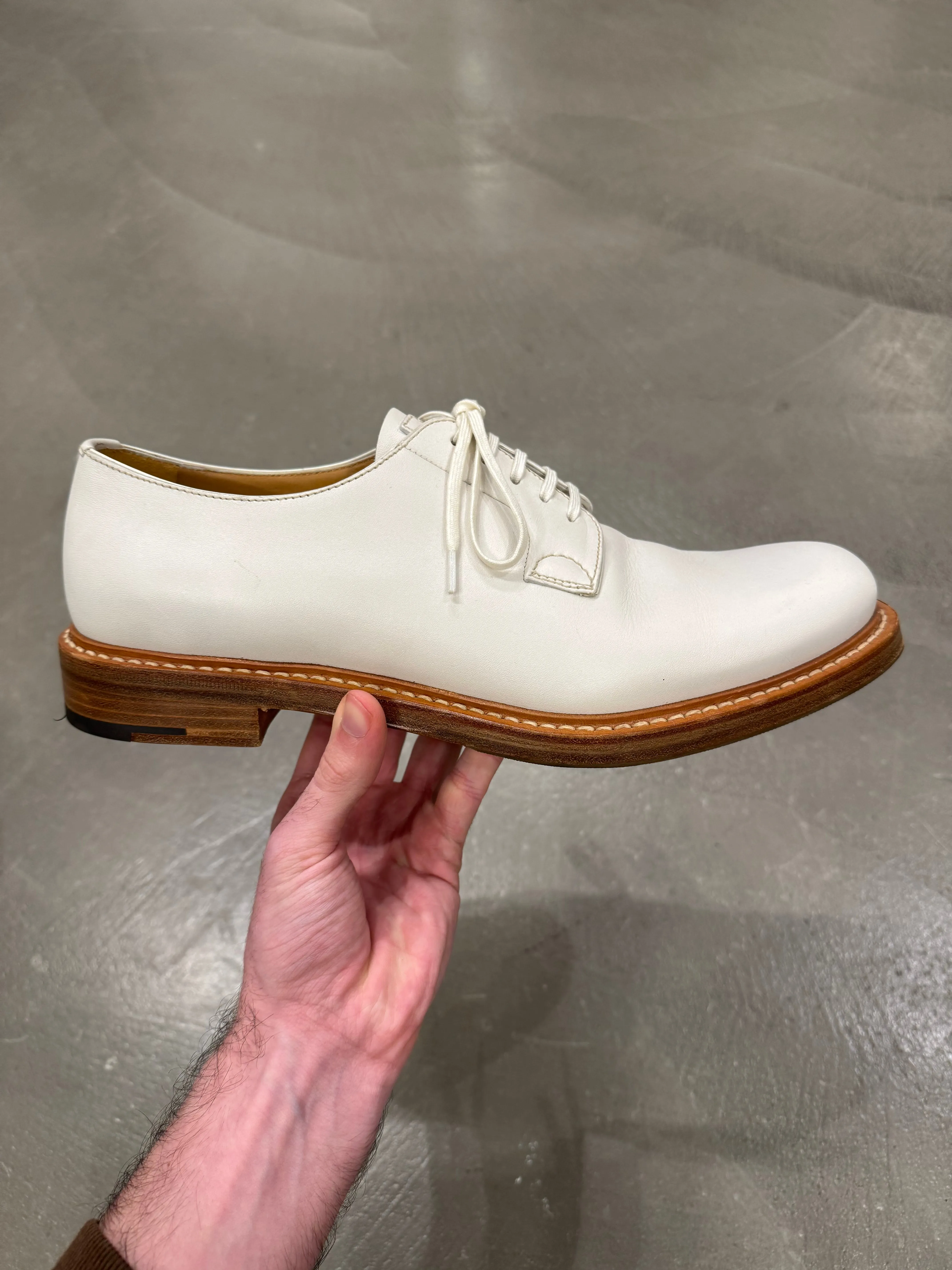 2000s Prada white leather derby shoes