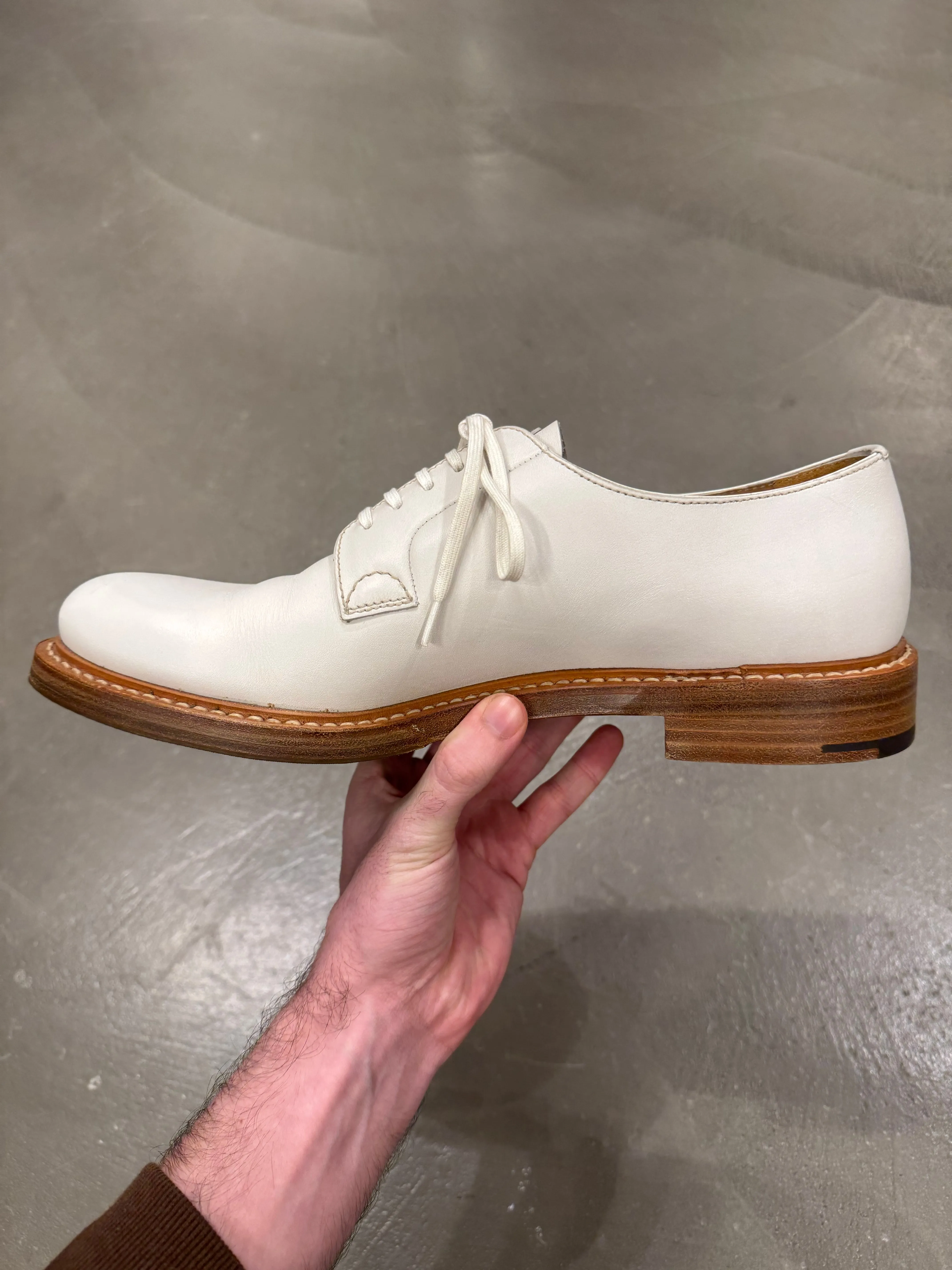 2000s Prada white leather derby shoes