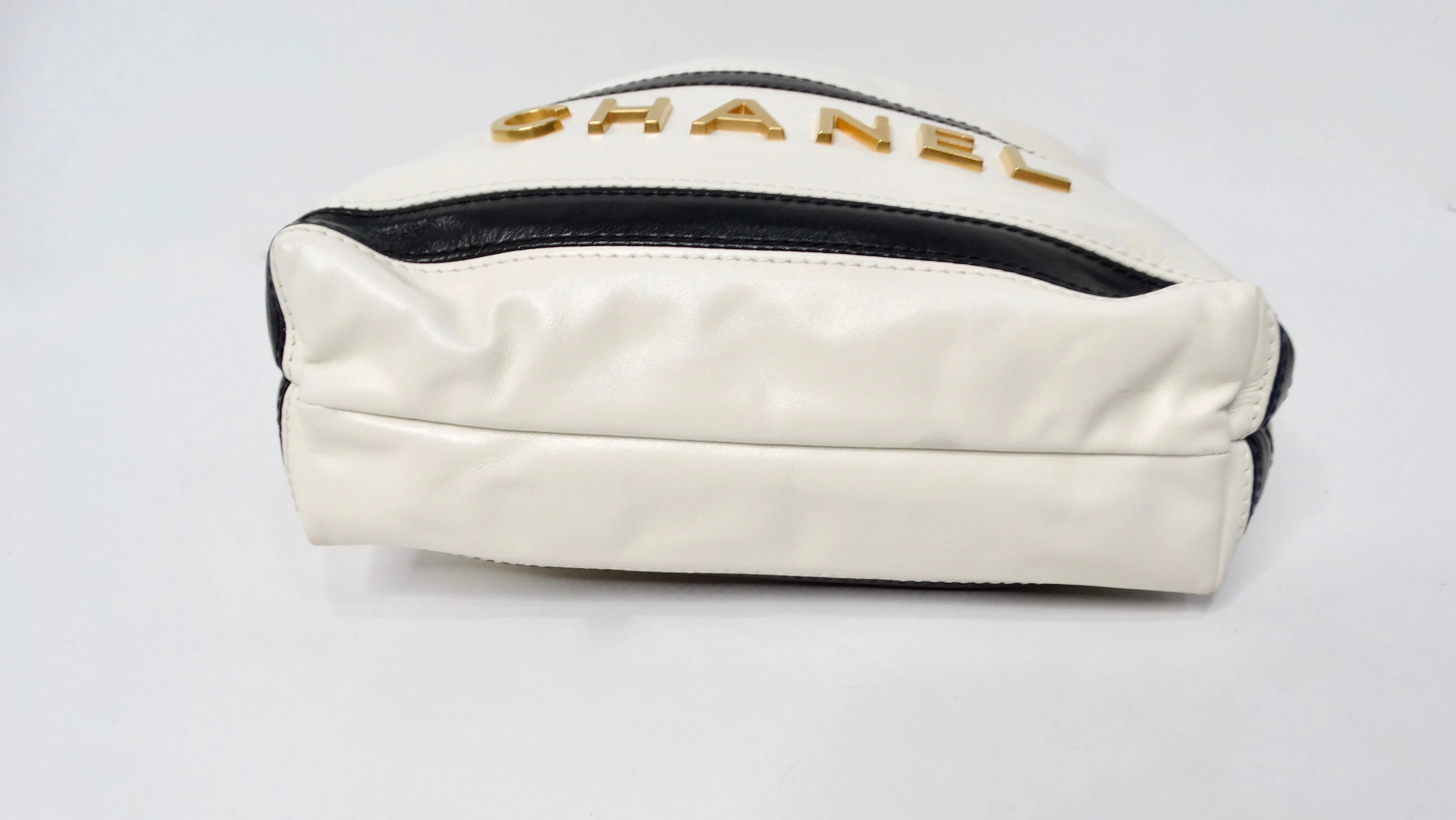 2024 Chanel Mini 22 Black & White Striped Shiny Calfskin Hobo Bag