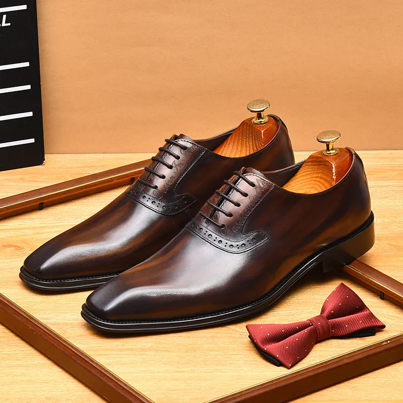2025 Suit leather shoes men's business dress leather pointed British retro Oxford shoes hand-polished Popularan version men's shoes wholesale