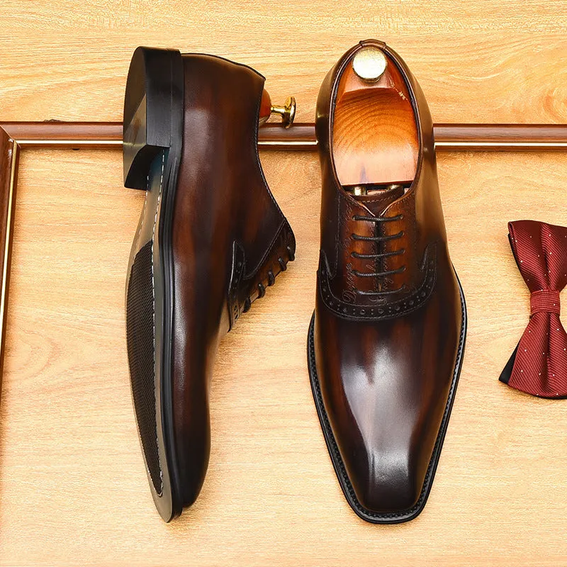 2025 Suit leather shoes men's business dress leather pointed British retro Oxford shoes hand-polished Popularan version men's shoes wholesale