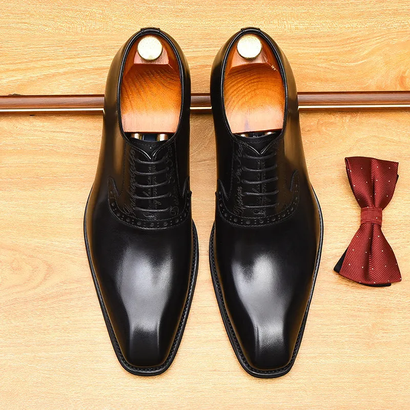 2025 Suit leather shoes men's business dress leather pointed British retro Oxford shoes hand-polished Popularan version men's shoes wholesale
