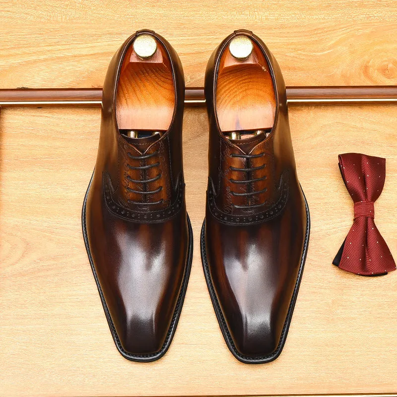 2025 Suit leather shoes men's business dress leather pointed British retro Oxford shoes hand-polished Popularan version men's shoes wholesale