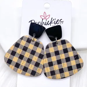 2" Black & Yellow Gingham Jasmines - Fall Cork Earrings