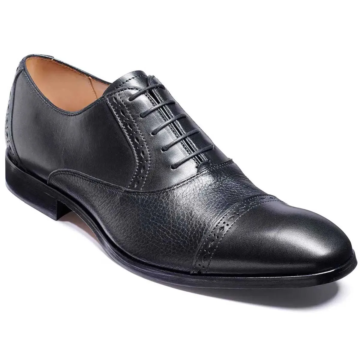 40% OFF BARKER Ramsgate Shoes - Mens Oxford Toe Cap - Black Calf & Black Deerskin - Size: UK 11