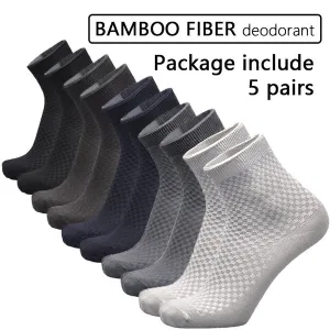 5Pairs Men Bamboo Fiber Business Socks Anti-Bacterial Deodorant Breathable Socks