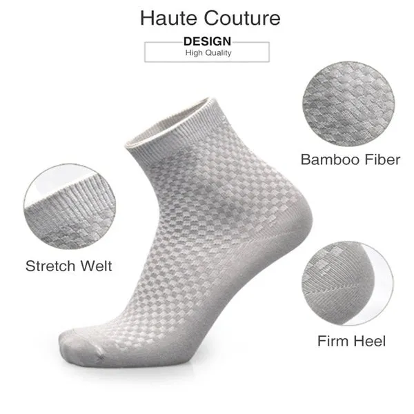 5Pairs Men Bamboo Fiber Business Socks Anti-Bacterial Deodorant Breathable Socks