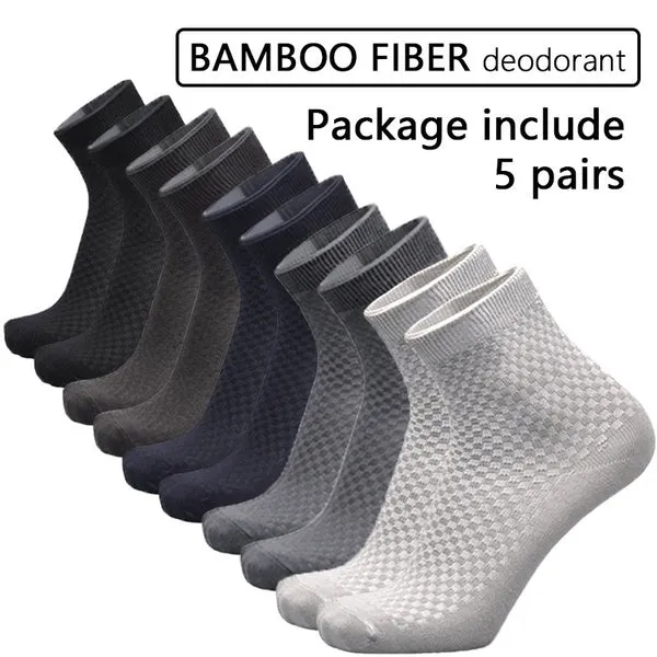 5Pairs Men Bamboo Fiber Business Socks Anti-Bacterial Deodorant Breathable Socks