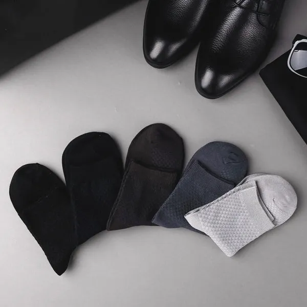 5Pairs Men Bamboo Fiber Business Socks Anti-Bacterial Deodorant Breathable Socks