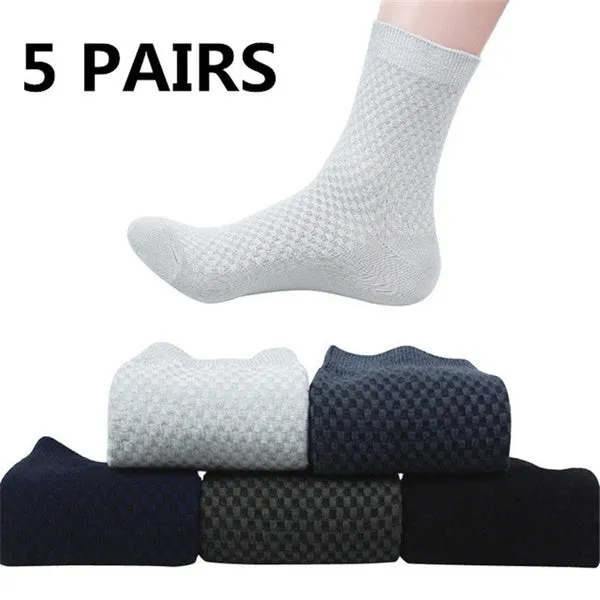 5Pairs Men Bamboo Fiber Business Socks Anti-Bacterial Deodorant Breathable Socks