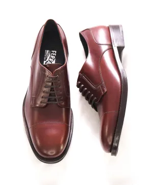 $950 SALVATORE FERRAGAMO -  Cap-Toe Cherry Brown Leather Oxfords Derby - 9 D US