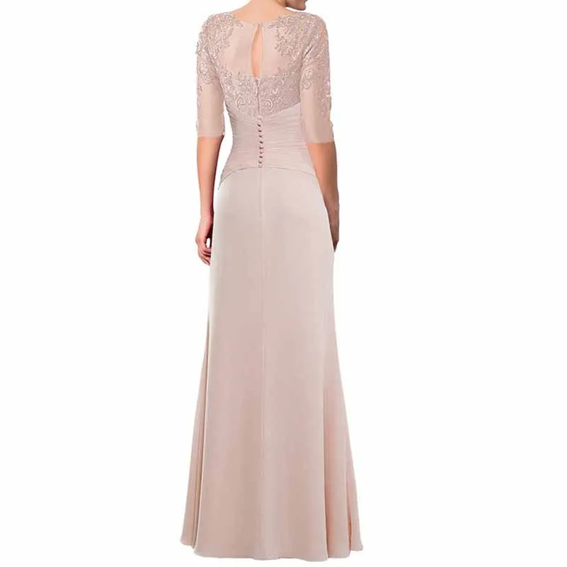 A-Line/Princess Chiffon Lace Scoop Off-the-Shoulder 3/4 Sleeves Floor-Length Mother of the Bride Dresses