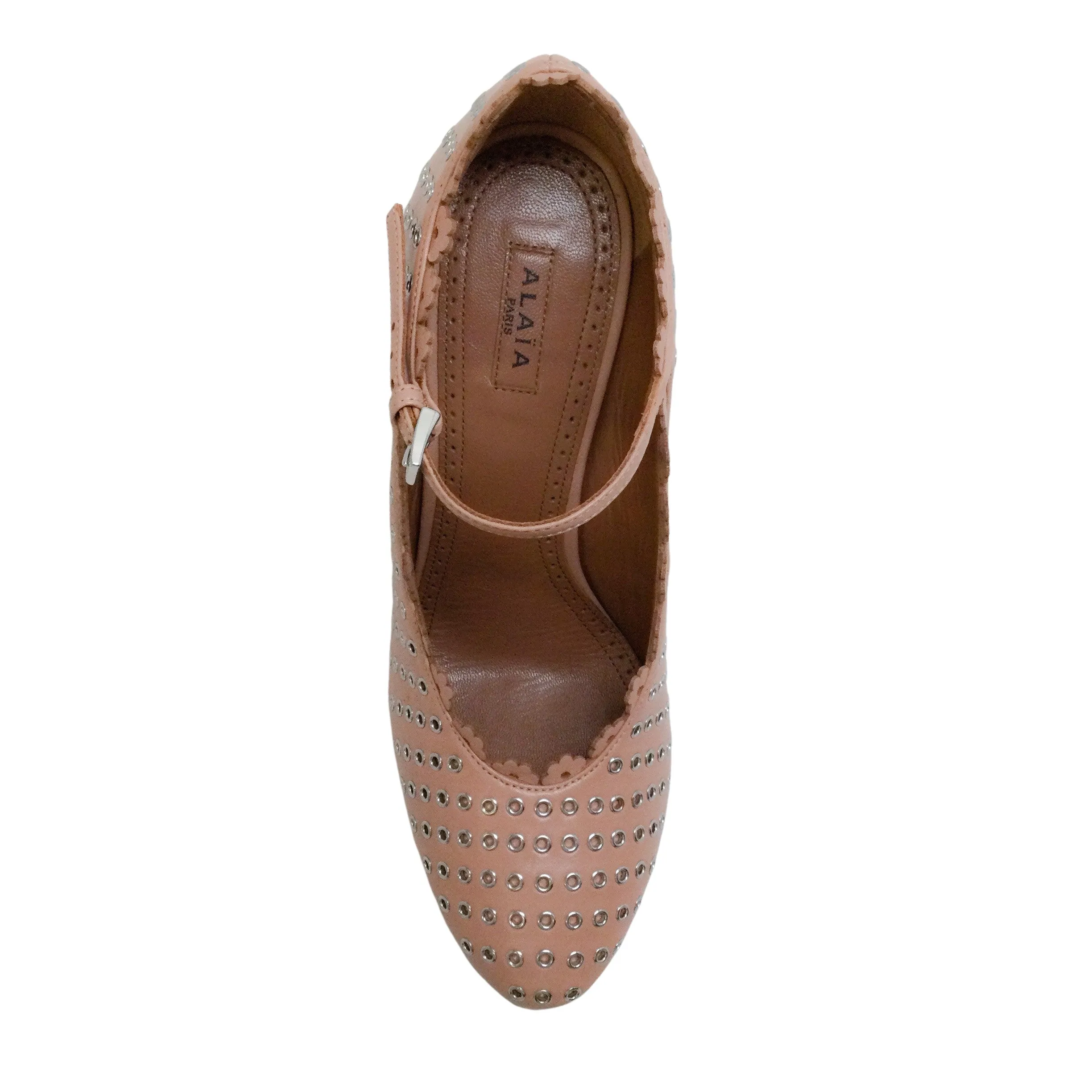 ALAÏA Nude Grommet Mary Jane Pumps