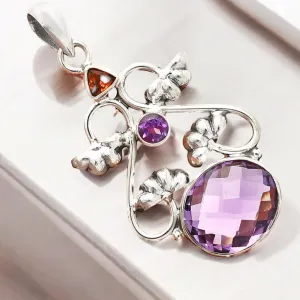 Amethyst & Garnet Solid 925 Sterling Silver Pendant