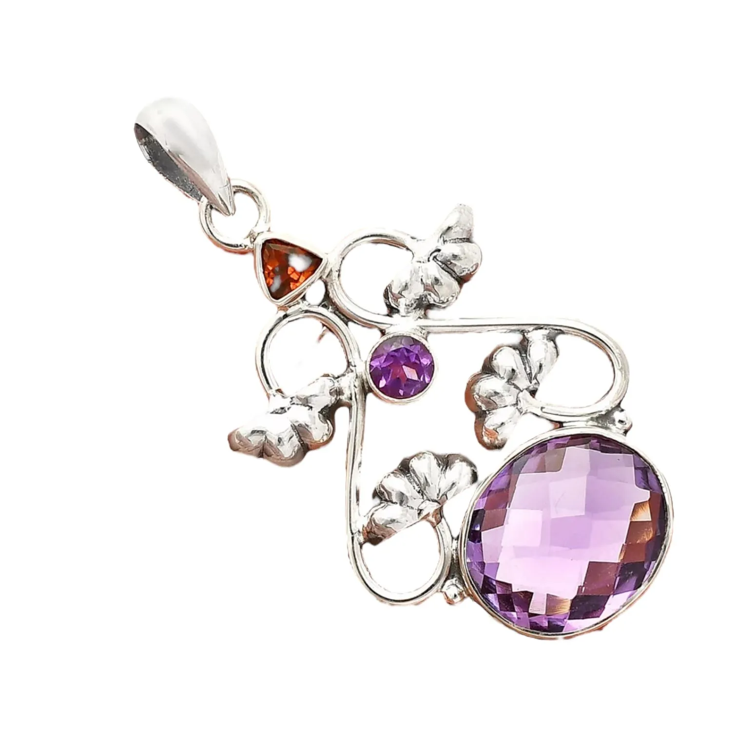 Amethyst & Garnet Solid 925 Sterling Silver Pendant