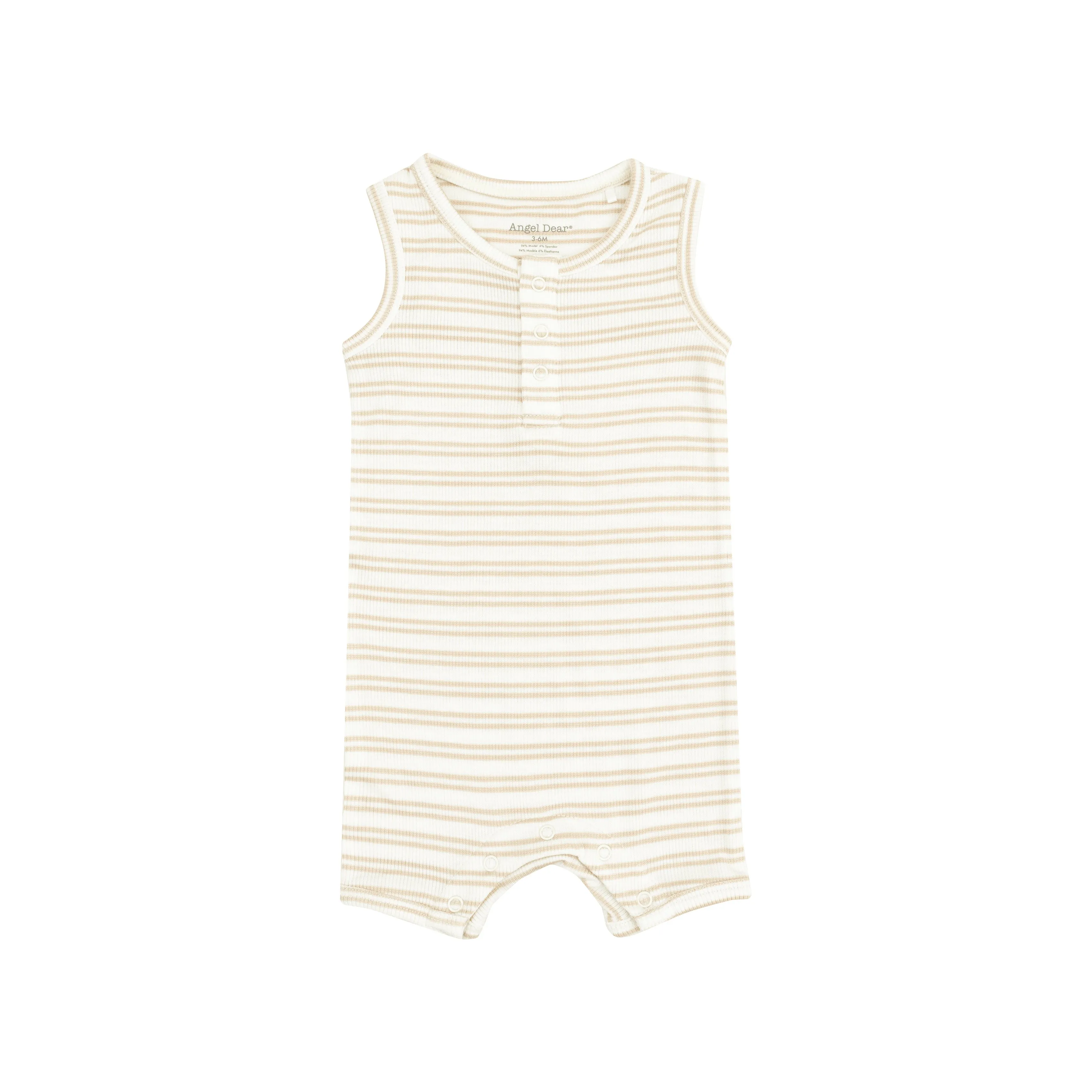 Angel Dear || Stripe Oxford Tan Sleeveless Shortie Romper