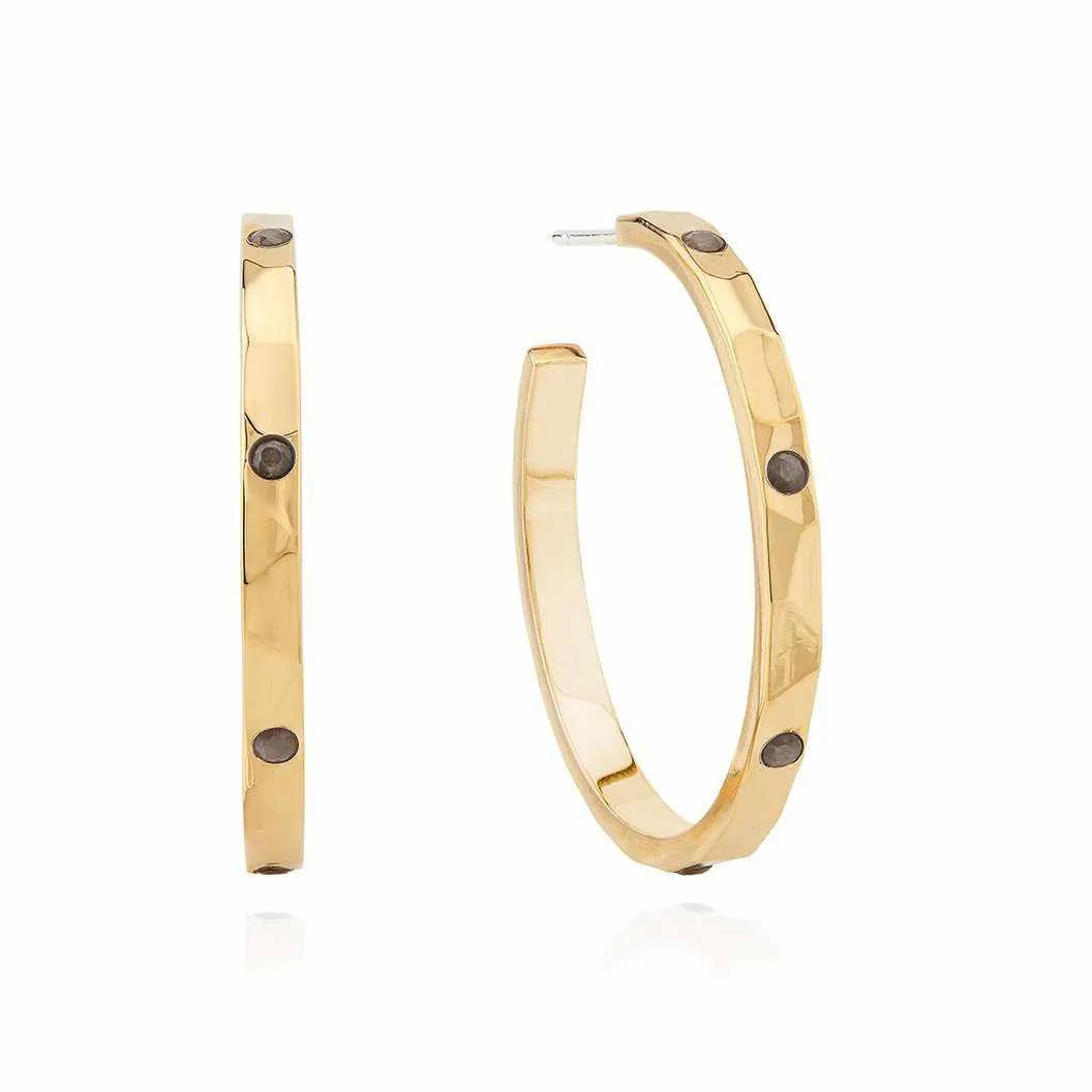 Anna Beck Medium Labradorite Hammered Pavé Hoop Earrings - Gold