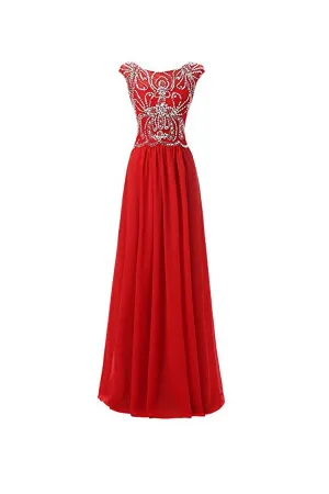 Anneprom Floor Length Bridesmaid Dress Cap Sleeves Chiffon Prom Evening Gown APB0046