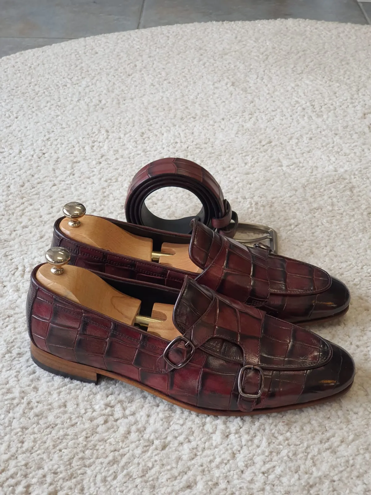 Antonio Burgundy Double Monk Strap Loafers - Redefining Elegance in Men's Footwear