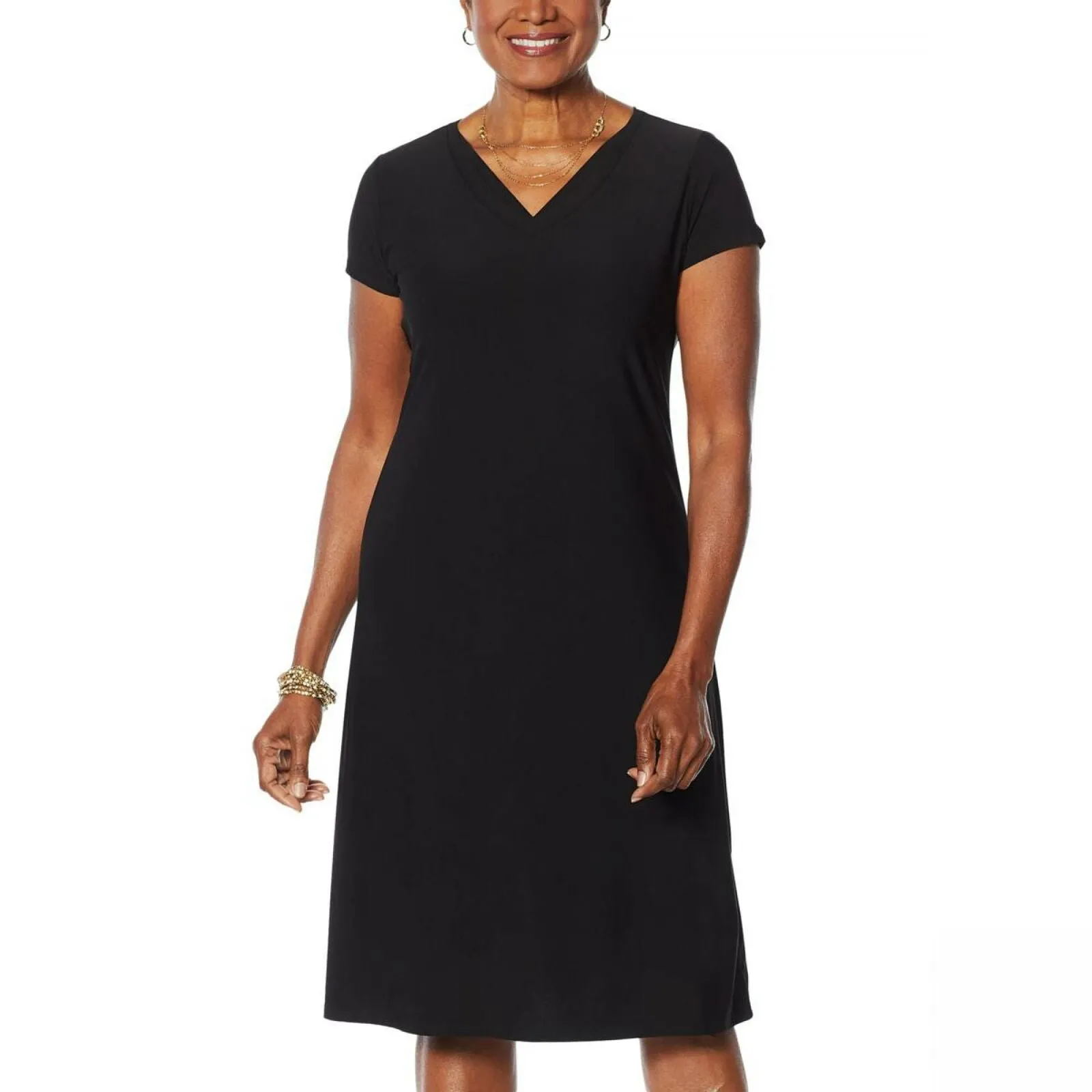 Antthony Women's Plus Size Double V-Neck Solid Midi Dress
