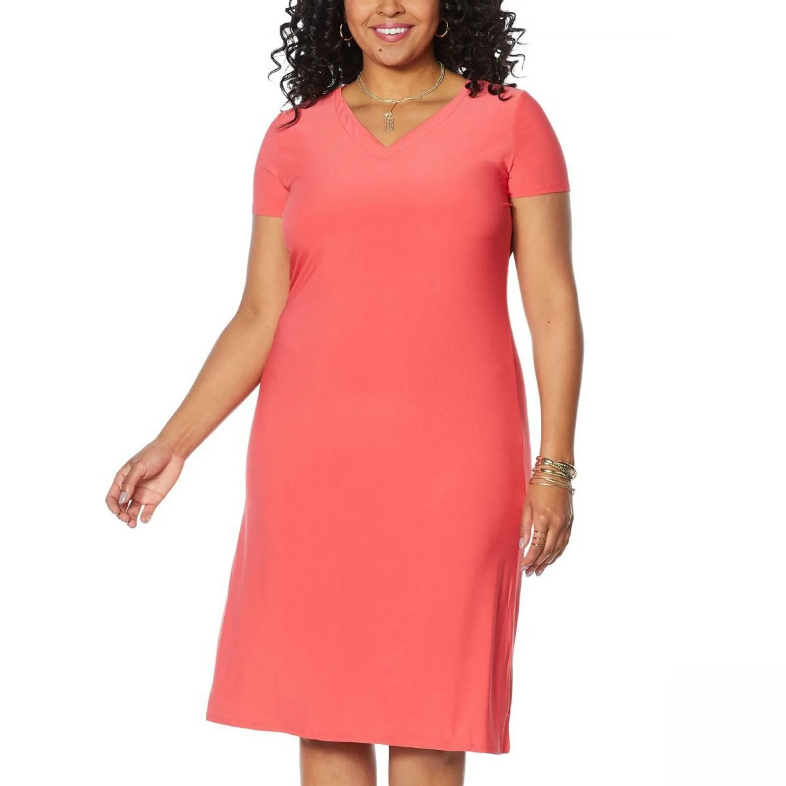 Antthony Women's Plus Size Double V-Neck Solid Midi Dress