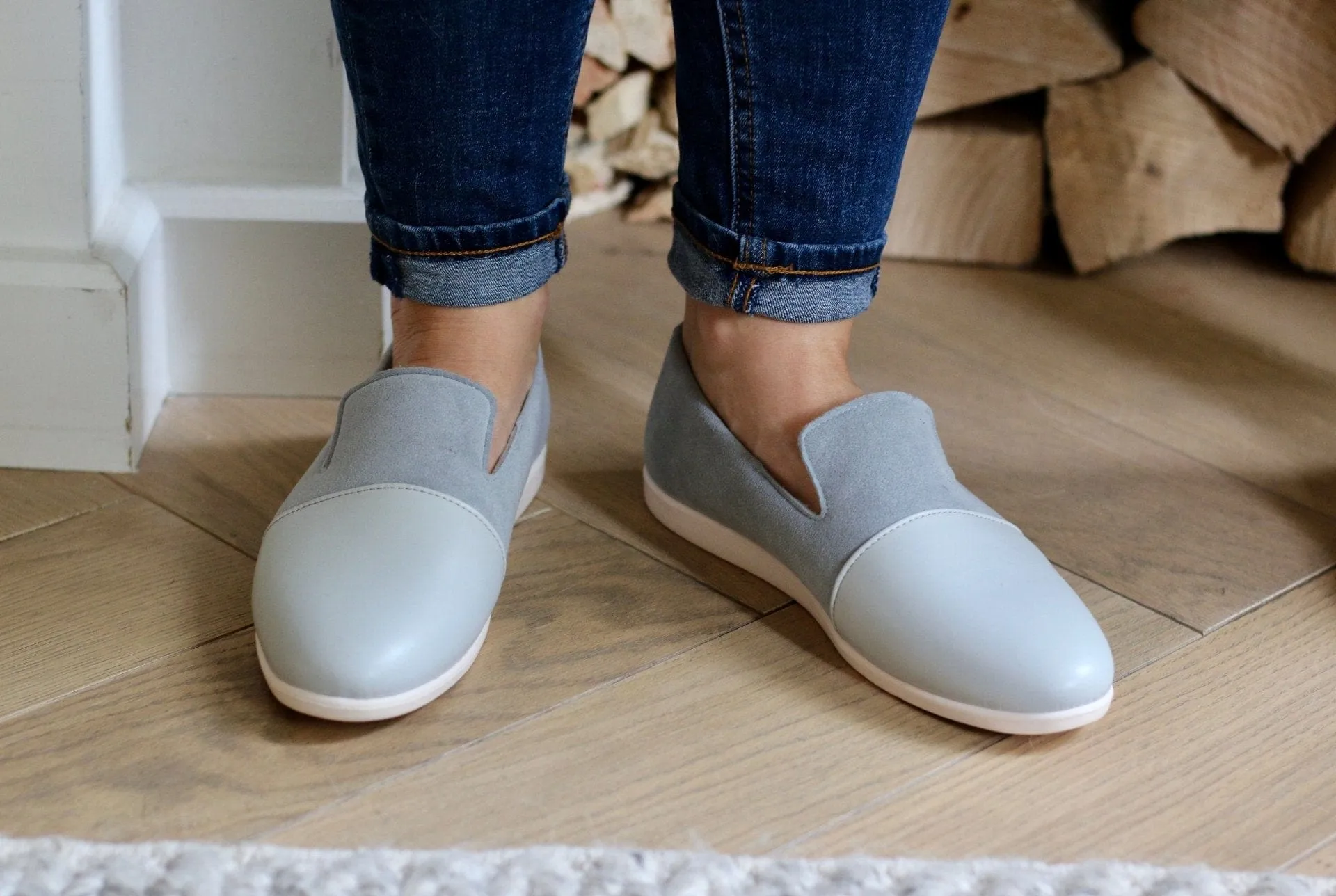 Apple Leather & Vegan Suede House Loafers |  Blue & Grey