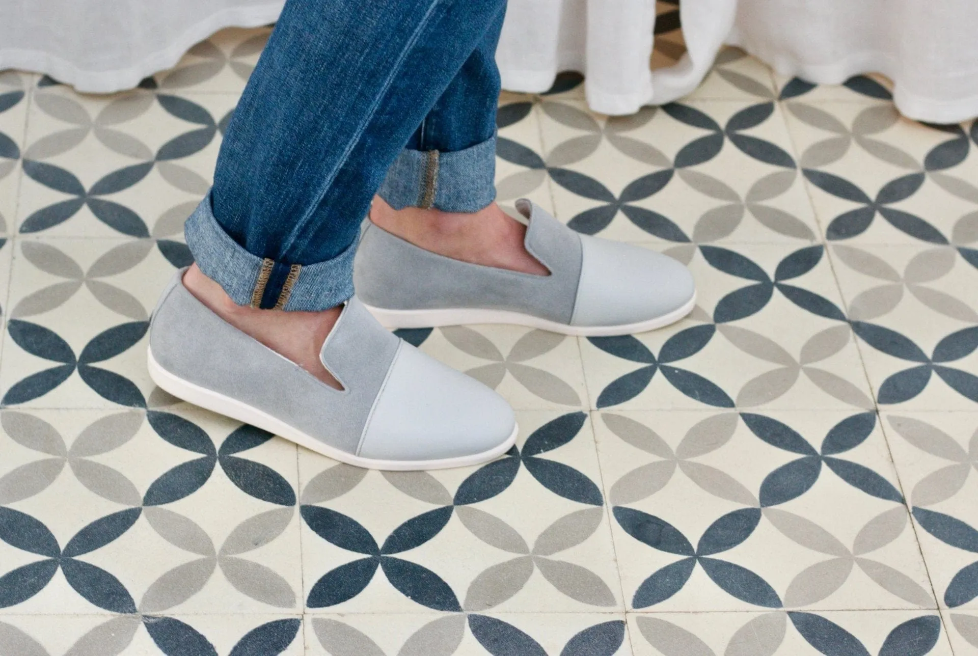 Apple Leather & Vegan Suede House Loafers |  Blue & Grey