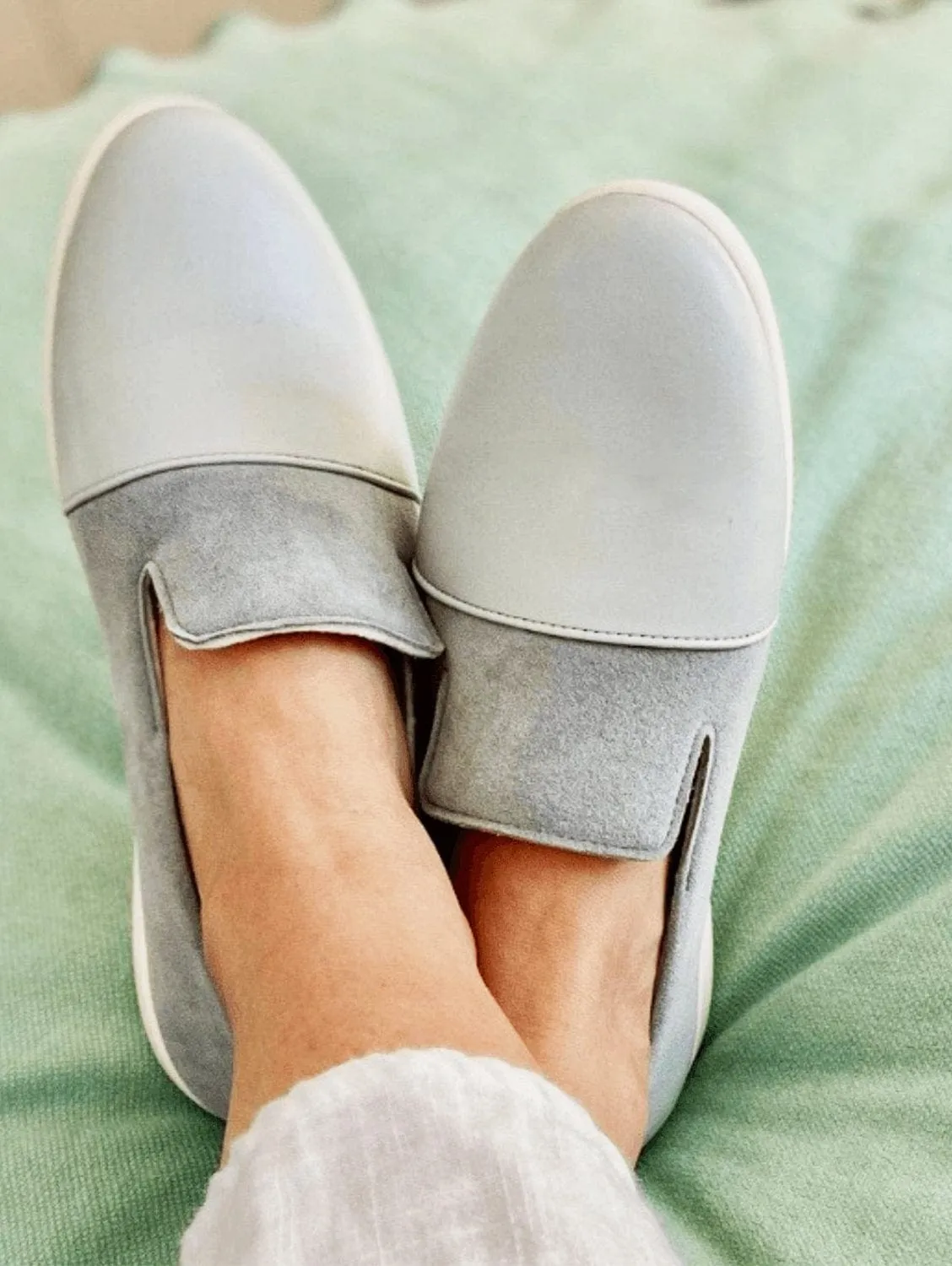 Apple Leather & Vegan Suede House Loafers |  Blue & Grey