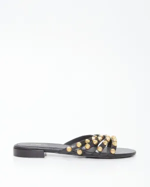 Balenciaga Black Leather Studded Sandals - 38