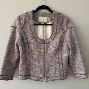 Banana Republic Minimalist Tweed Blazer Zipper Jacket frayed red white blue