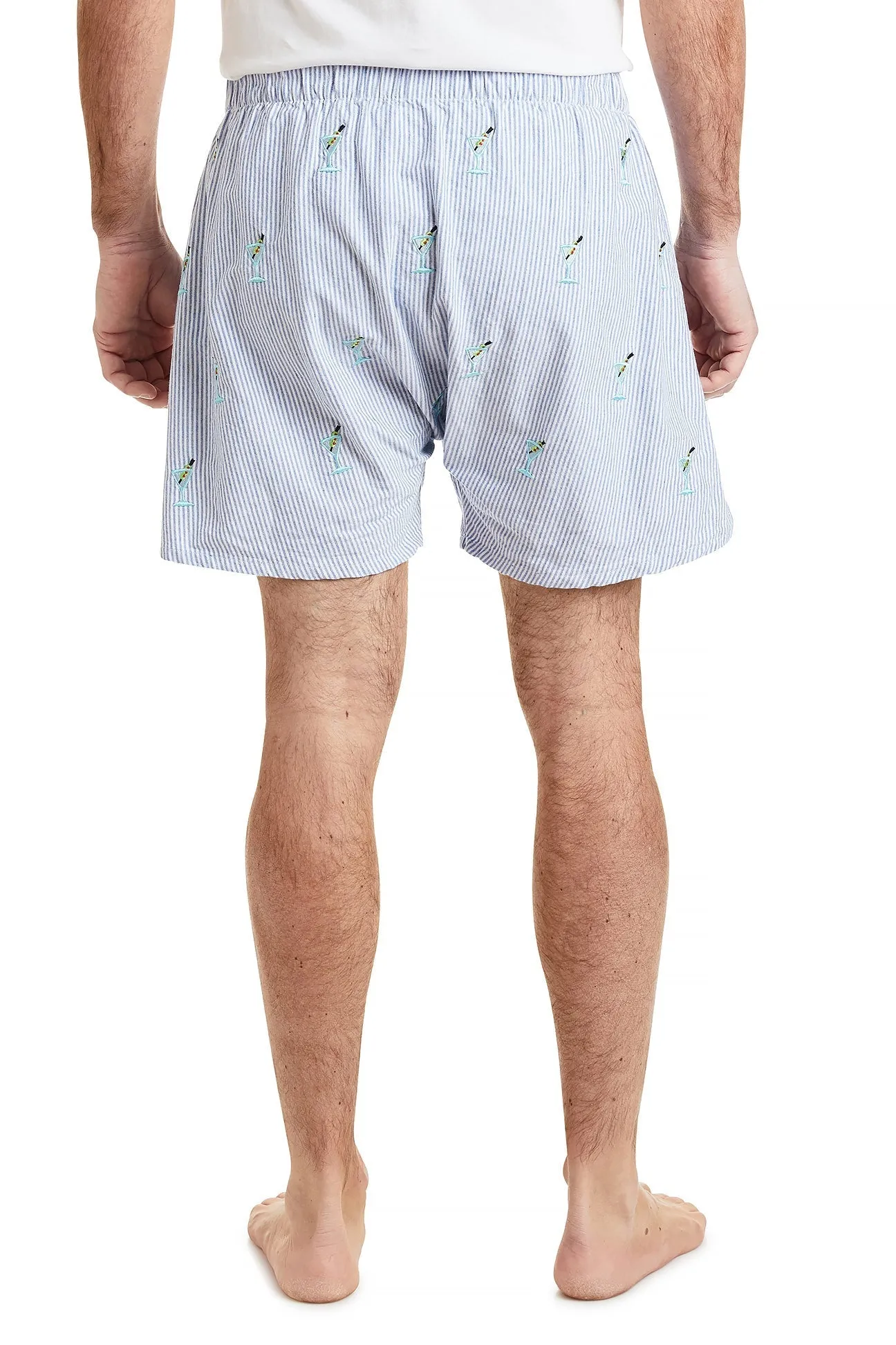 Barefoot Boxer Blue Oxford Stripe with Martini