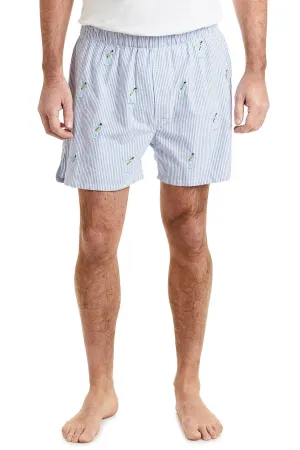 Barefoot Boxer Blue Oxford Stripe with Martini