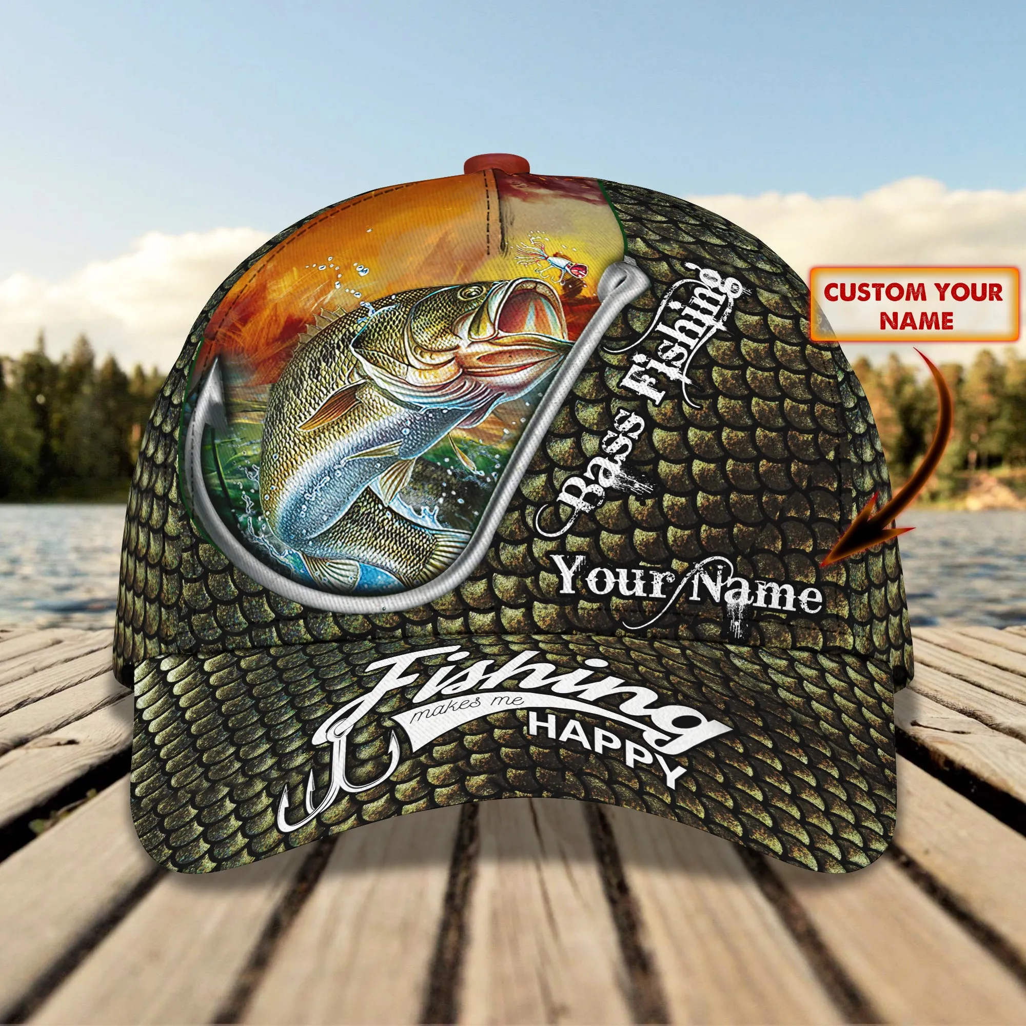 Bass Fishing 10- Personalized Name Cap - HN95