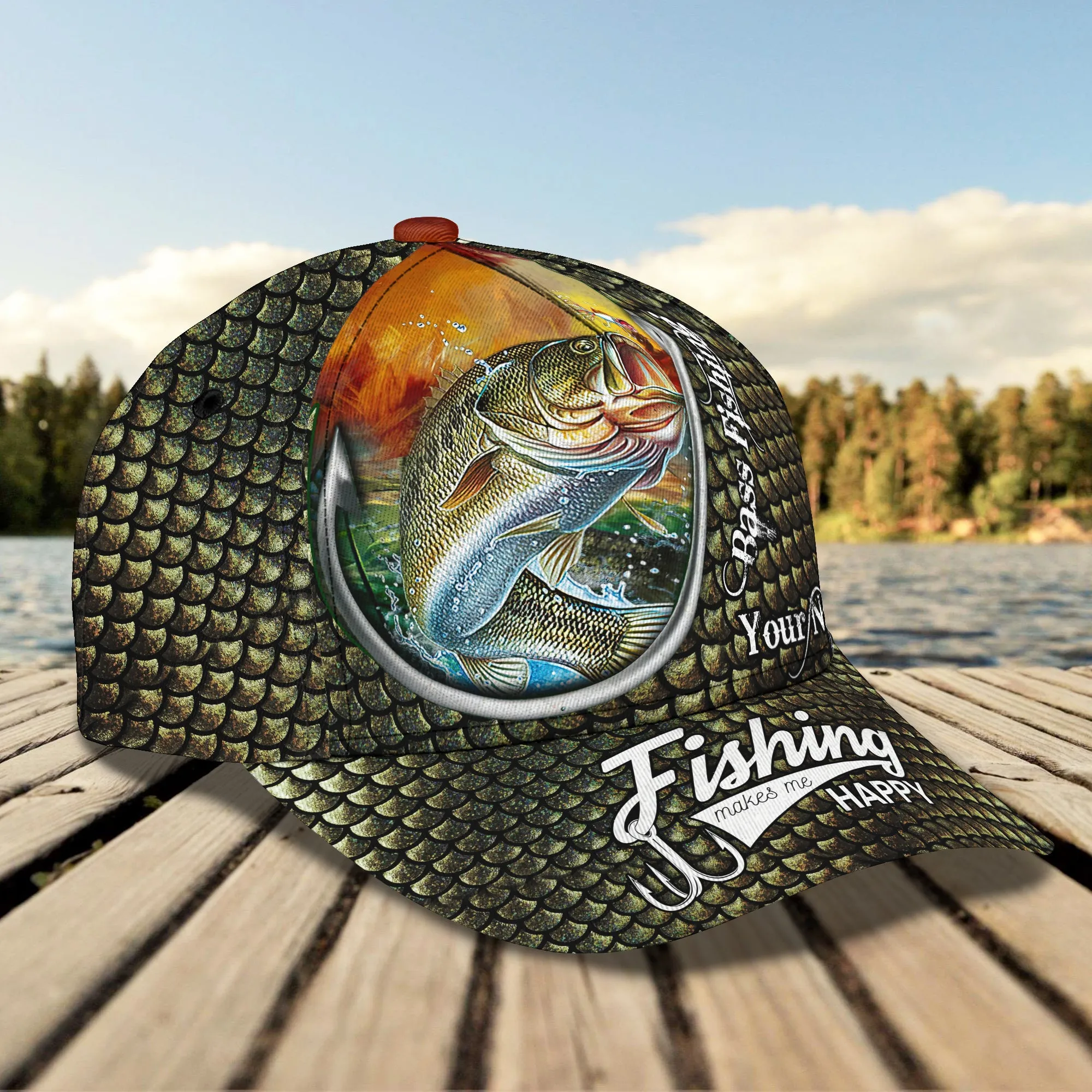 Bass Fishing 10- Personalized Name Cap - HN95