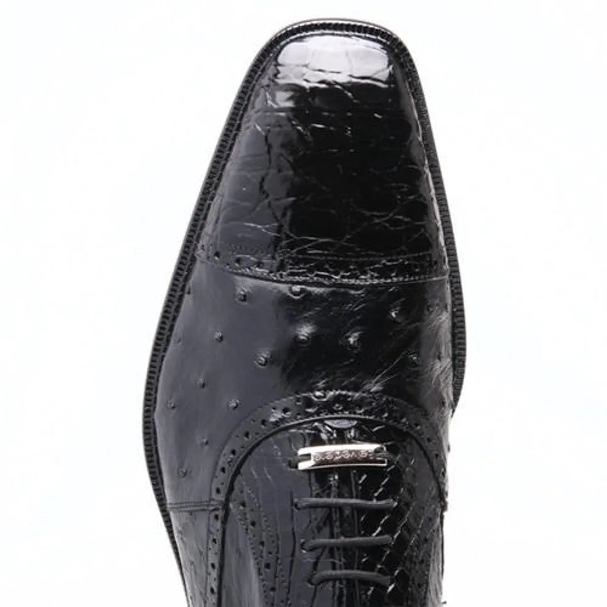 Belvedere  Men's Black   Ostrich Crocodile Shoes Cap Toe Onesto