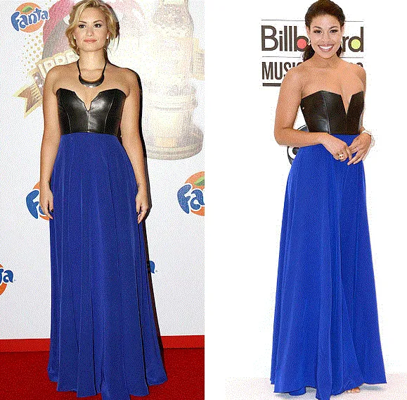Black Blue Demi Lovato Strapless Dress Leather Prom Celebrity Evening Dress Fanta Irresistible Awards