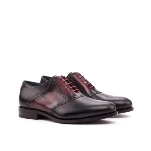 Black Calf Leather & Burgundy Patina Saddle Shoes