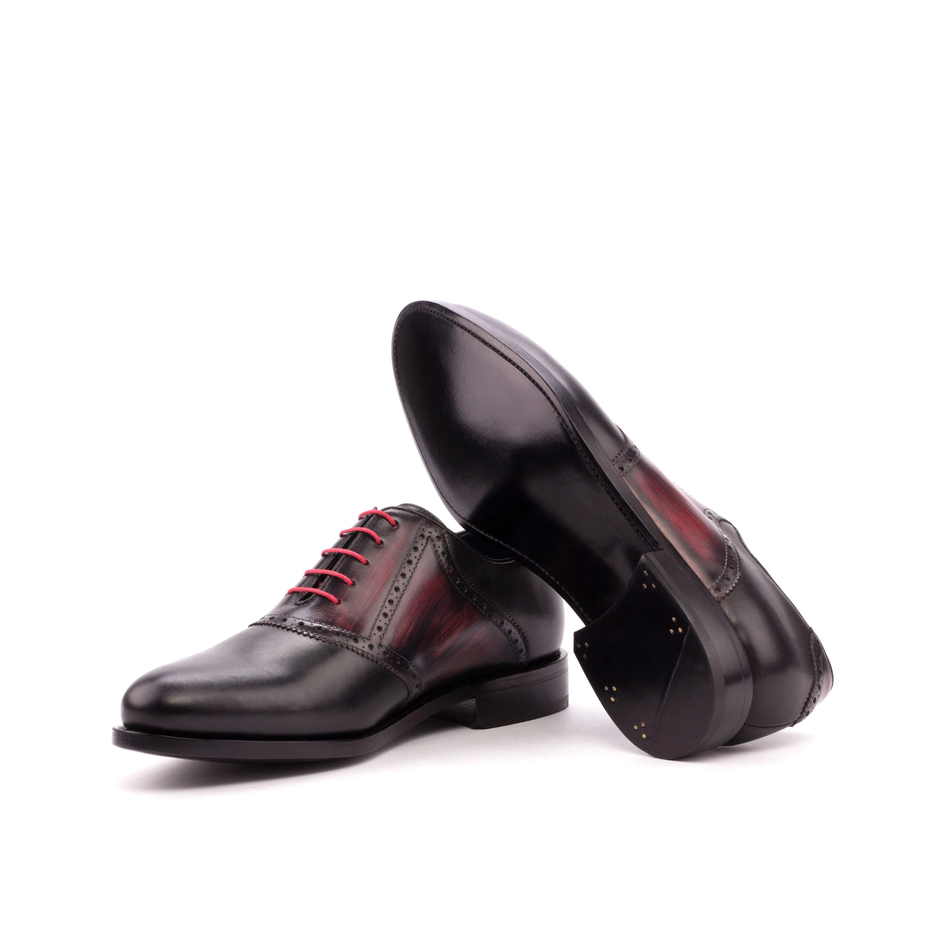 Black Calf Leather & Burgundy Patina Saddle Shoes