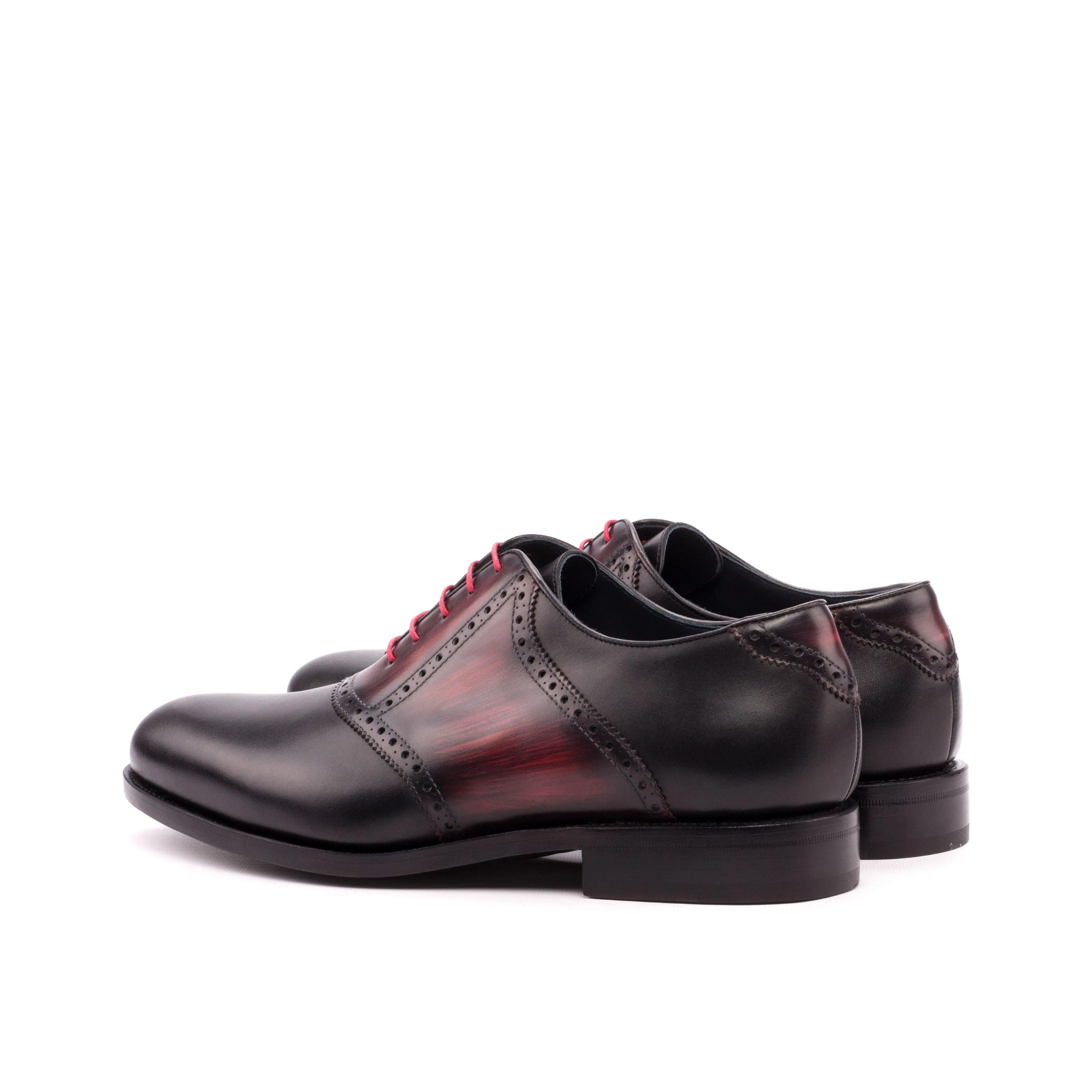 Black Calf Leather & Burgundy Patina Saddle Shoes